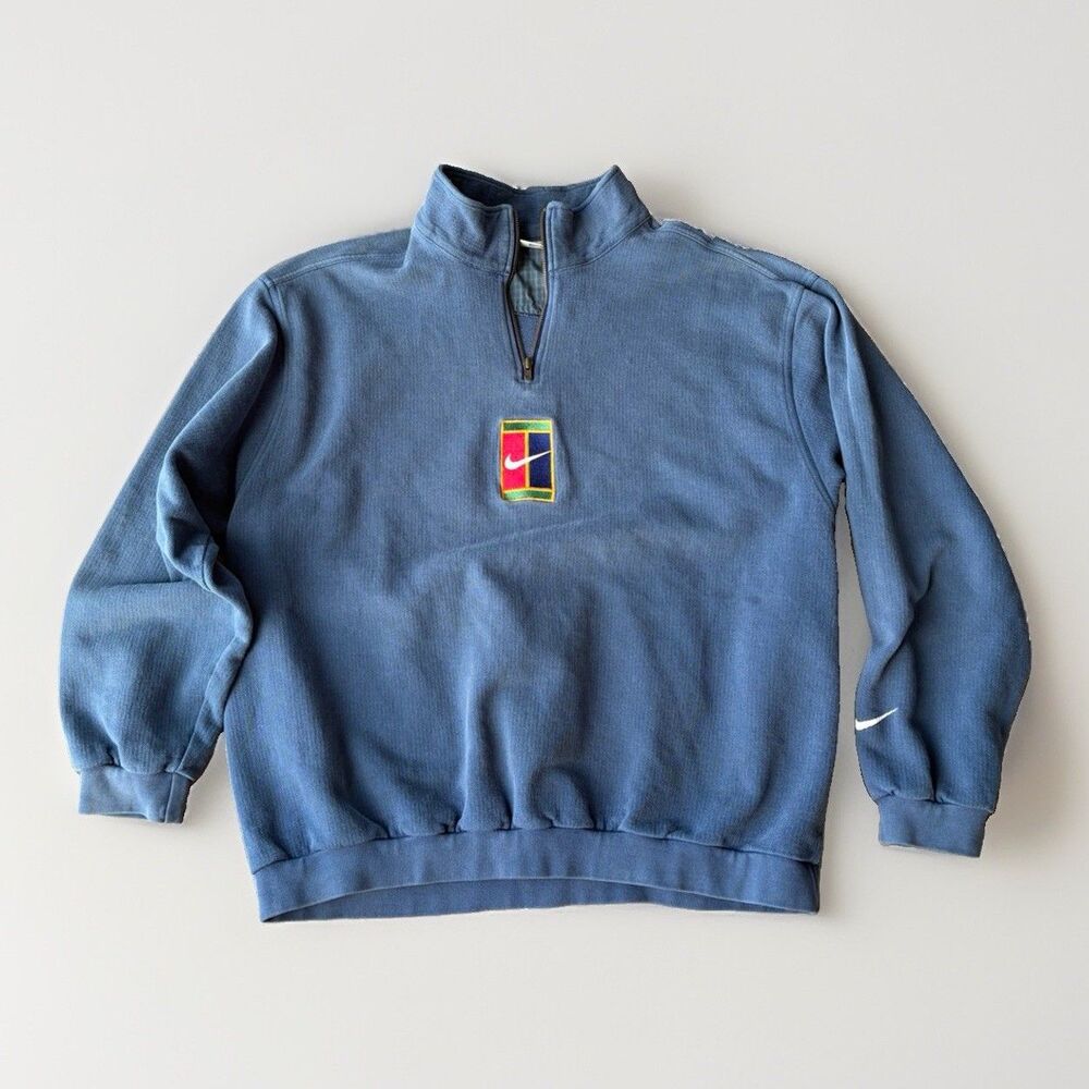 VTG 90s Nike Challenge Court 1/4 Zip Pullover Sweatshirt Blue Tennis Men's XL